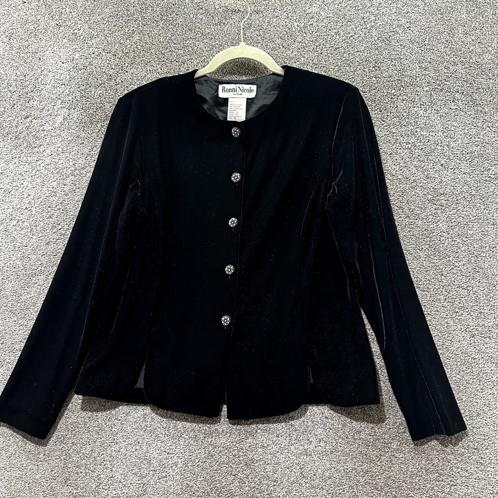 VTG Ronni Nicole By Ouida Cardigan‎ Sweater Women Medium Black Velvet Button Up